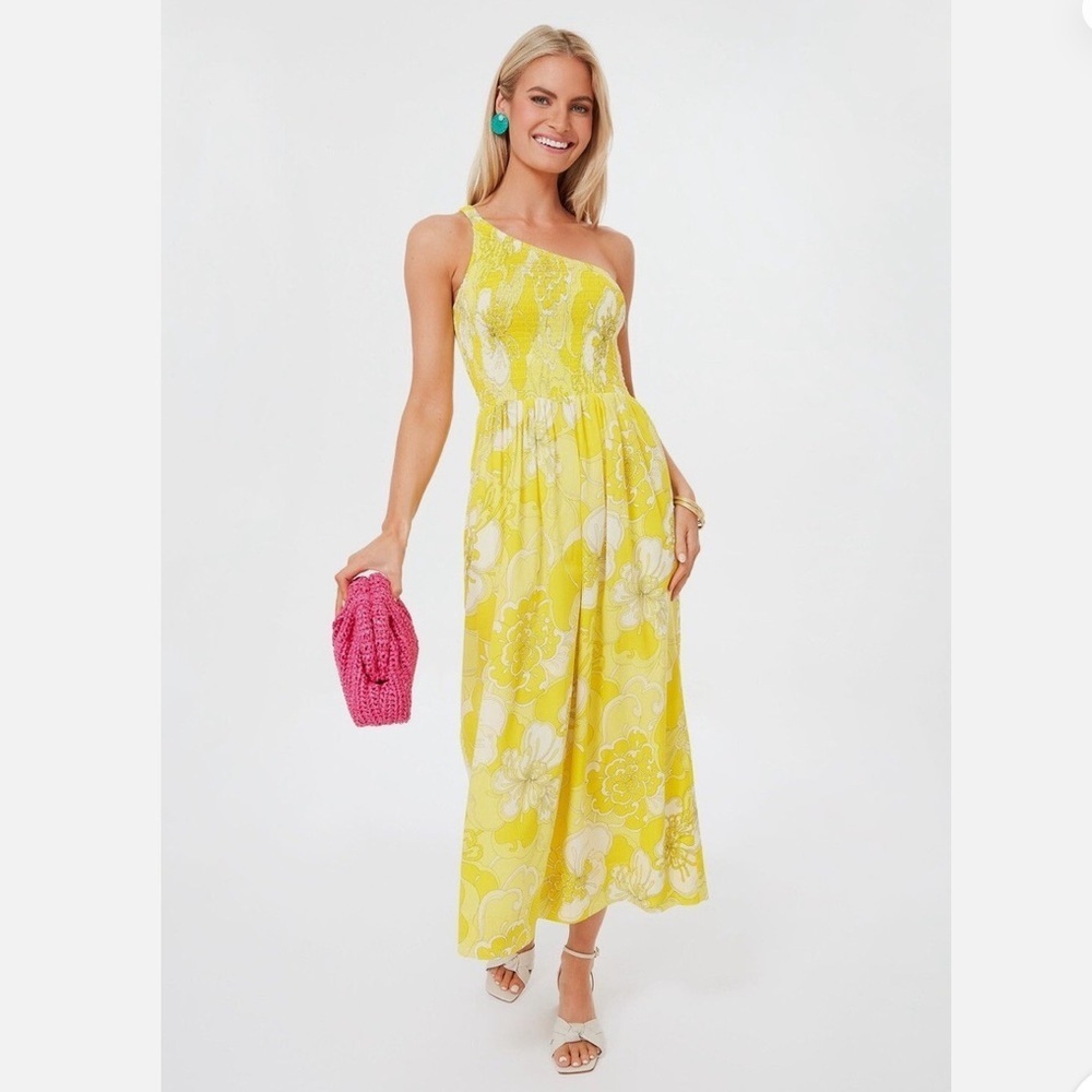 FAITHFUL THE BRAND Khalani Midi Dress Yellow Floral Summer Pockets Revolve Sz. 4